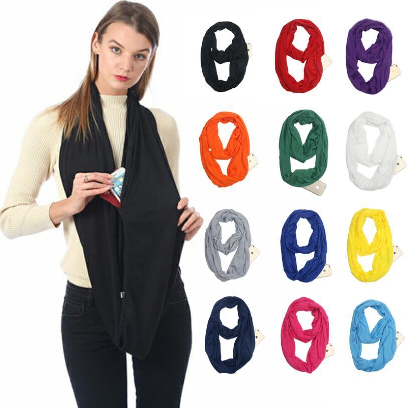 Pocket Scarf Solid Color Unlimited Bib Storage Zipper Pocket Bib