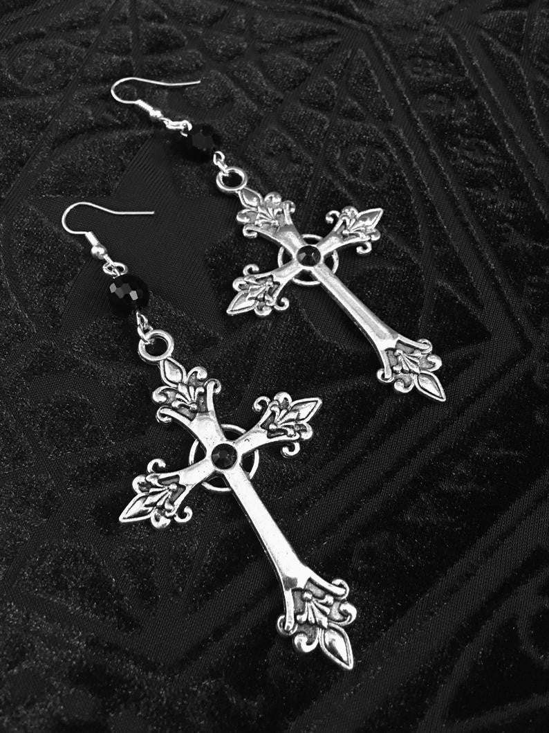 Gothic Dark Angel Cross Alloy Earrings