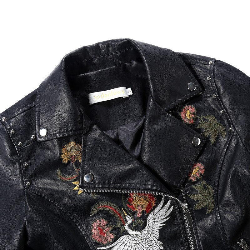 Soft and stylish embroidered faux leather jacket