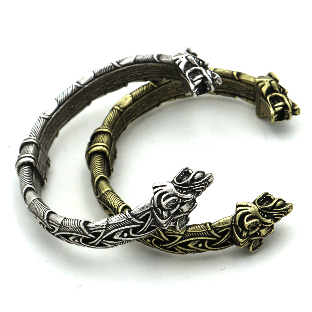 Viking wolf head bracelet