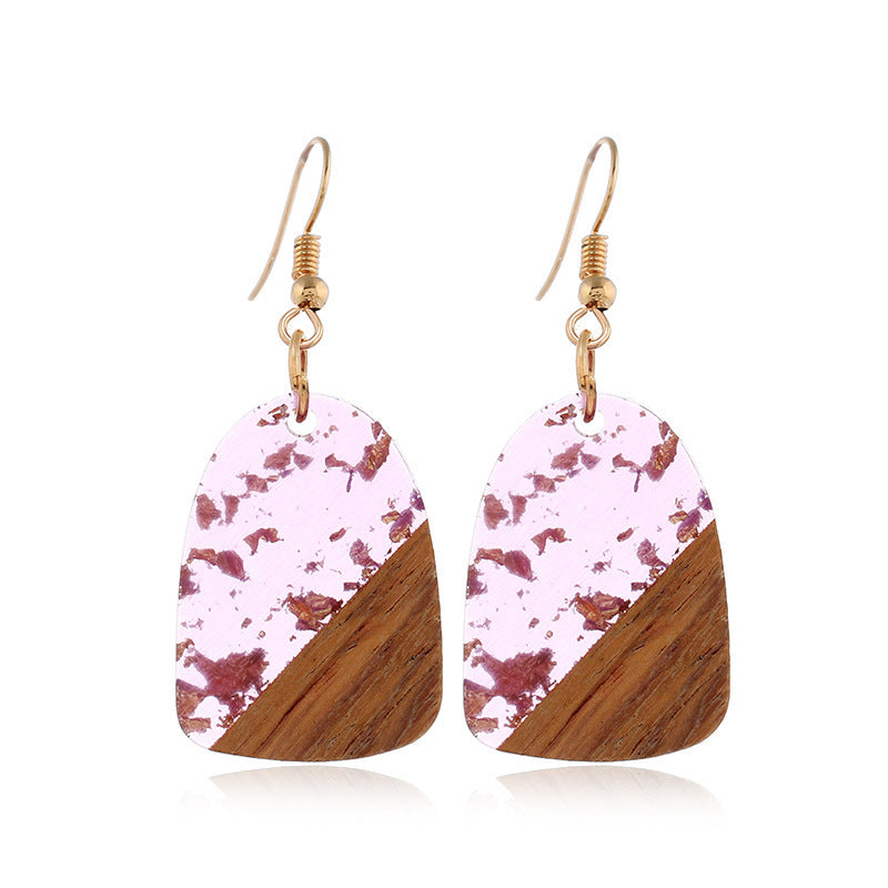 Vintage Resin Splicing Wood Earrings