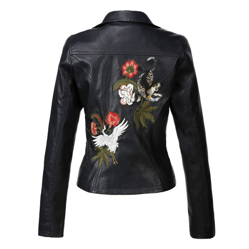 Soft and stylish embroidered faux leather jacket