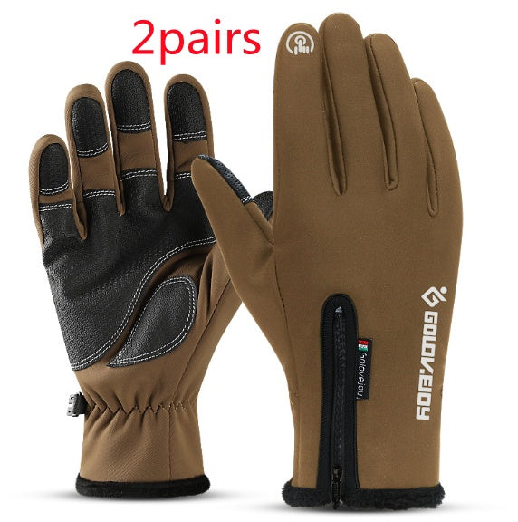 Thermal gloves for motorcycling - brown, black and gray