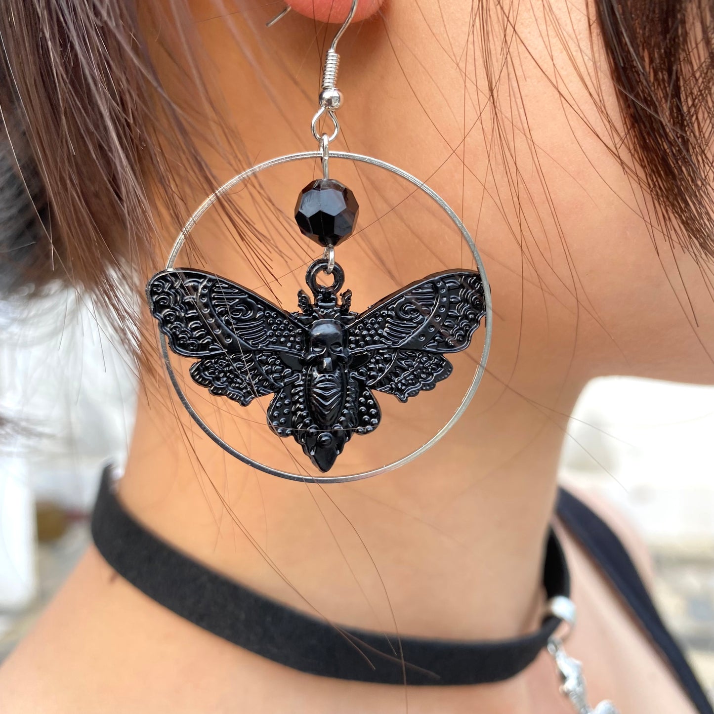 Gothic Skull Moth Turku Insect Earrings