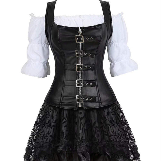 Gothic Leather Vintage Zip Amount Corset Set Of Three