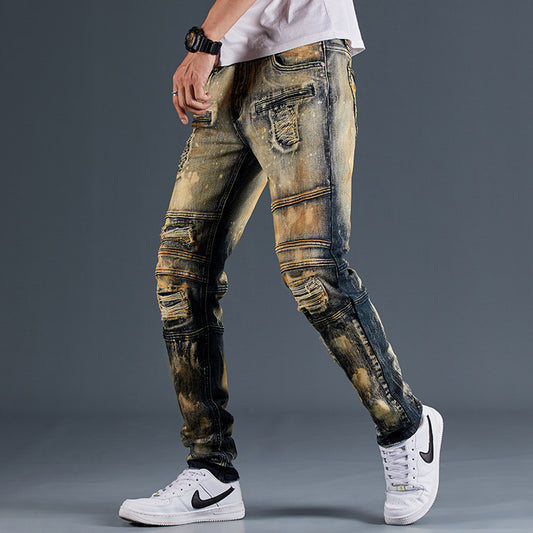 Fashion Craft Draping Biker Denim Trousers