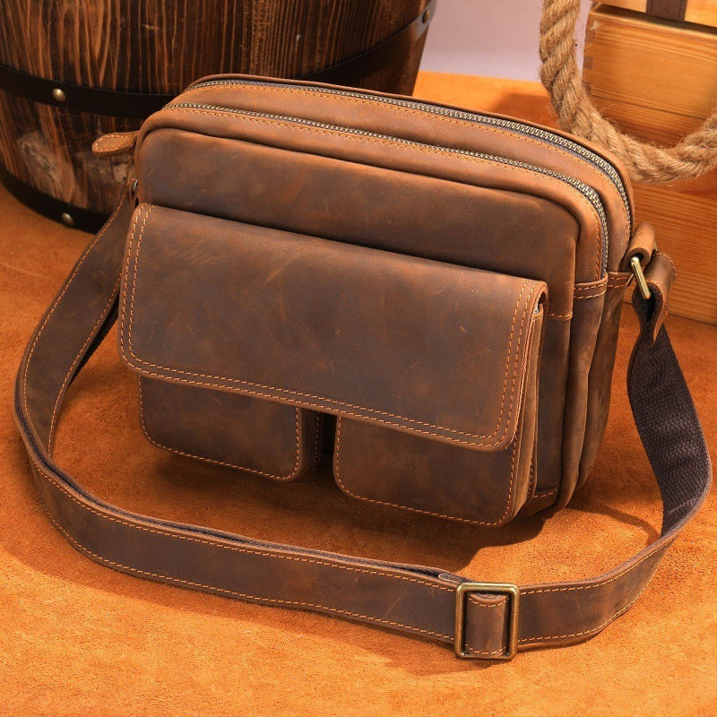 Vintage Handmade Crazy Horse Leather Messenger Bag