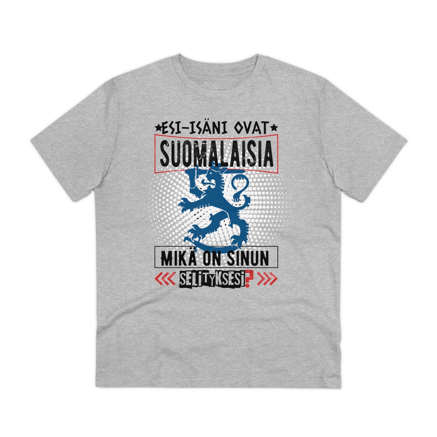 T-shirt unisex eco cotton - my ancestors are Finnish, what is your explanation, Suomileijona