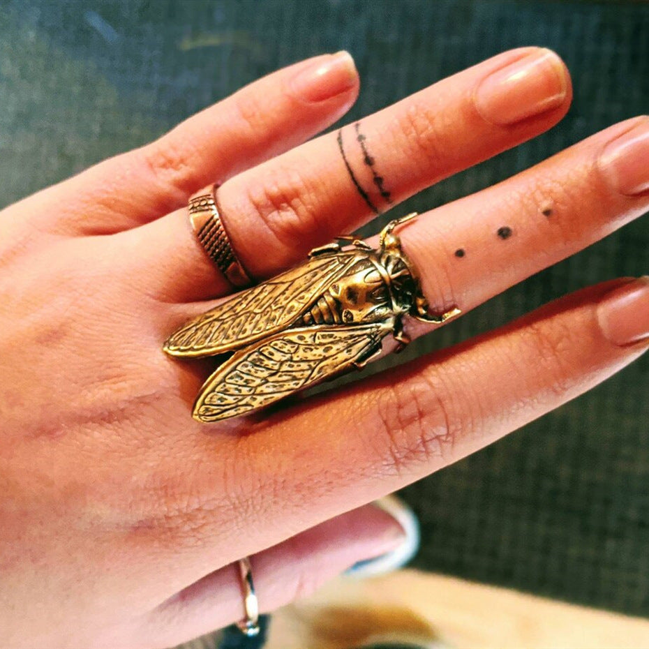 Adjustable Brass Cicada Gothic ring