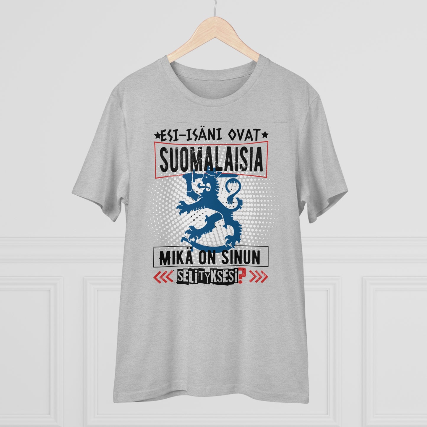 T-shirt unisex eco cotton - my ancestors are Finnish, what is your explanation, Suomileijona