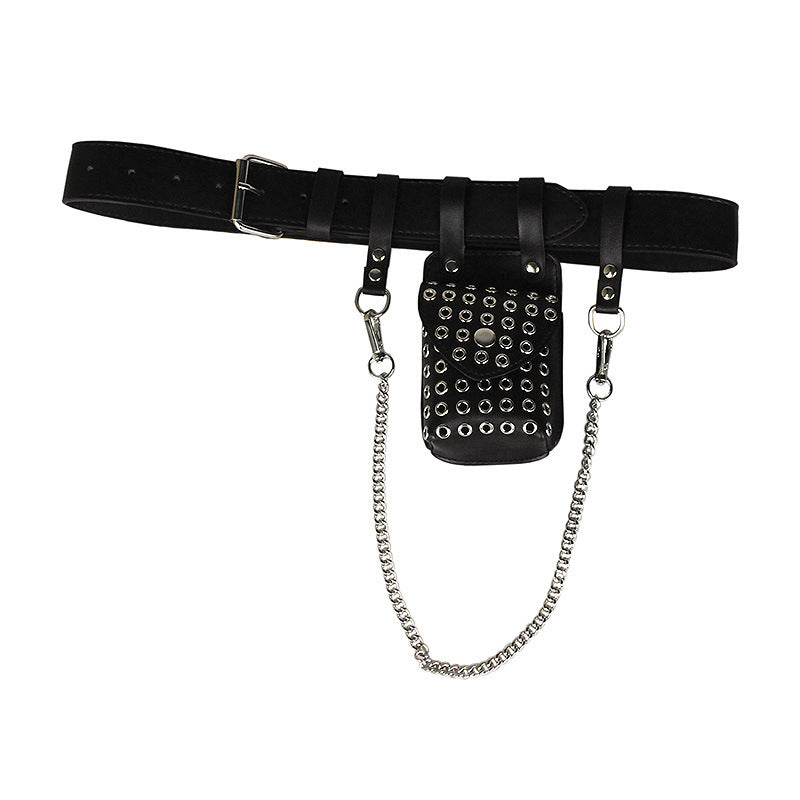 Punk Belt Bag Belt Chain Decoration Rivet Hollow-out Small Bag Belt