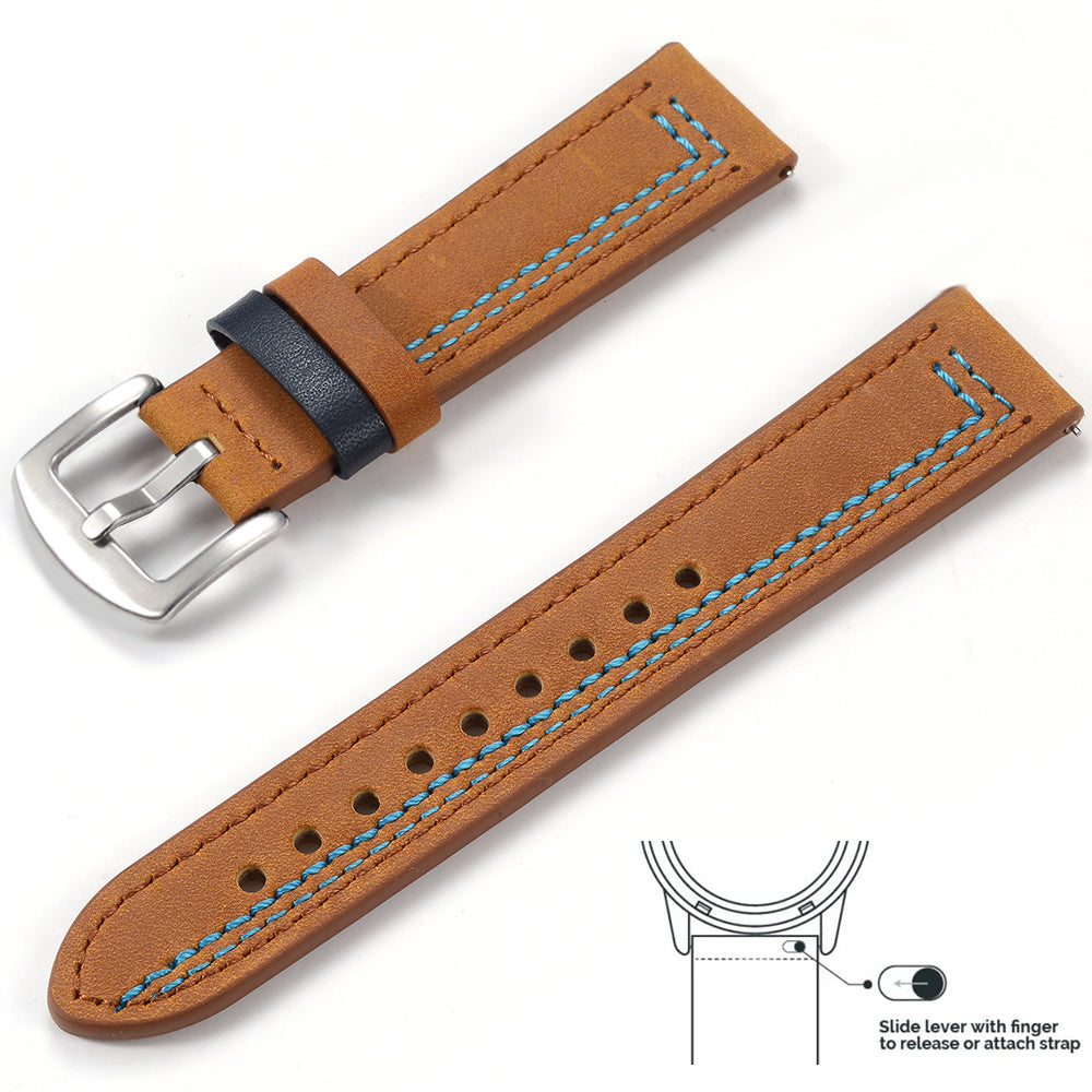 Grained Leather Strap For Quick Release Hand Made Retro