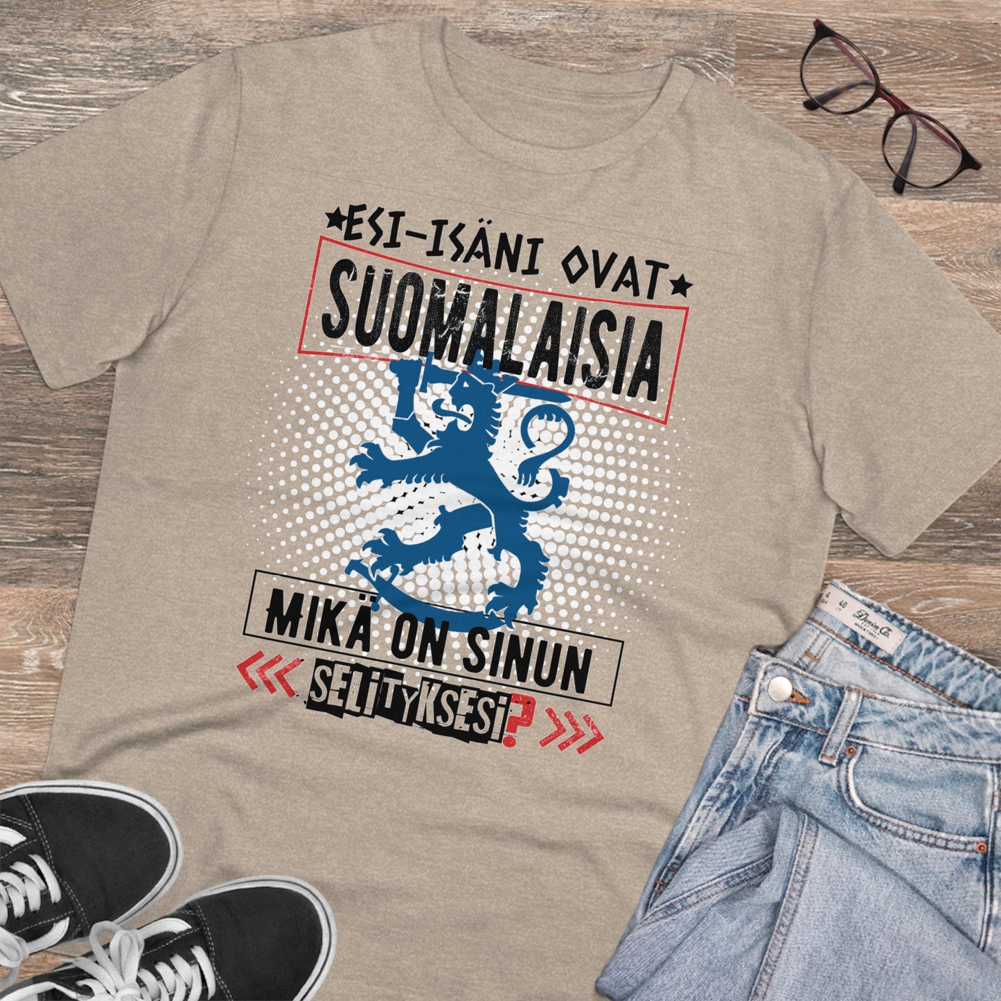 T-shirt unisex eco cotton - my ancestors are Finnish, what is your explanation, Suomileijona