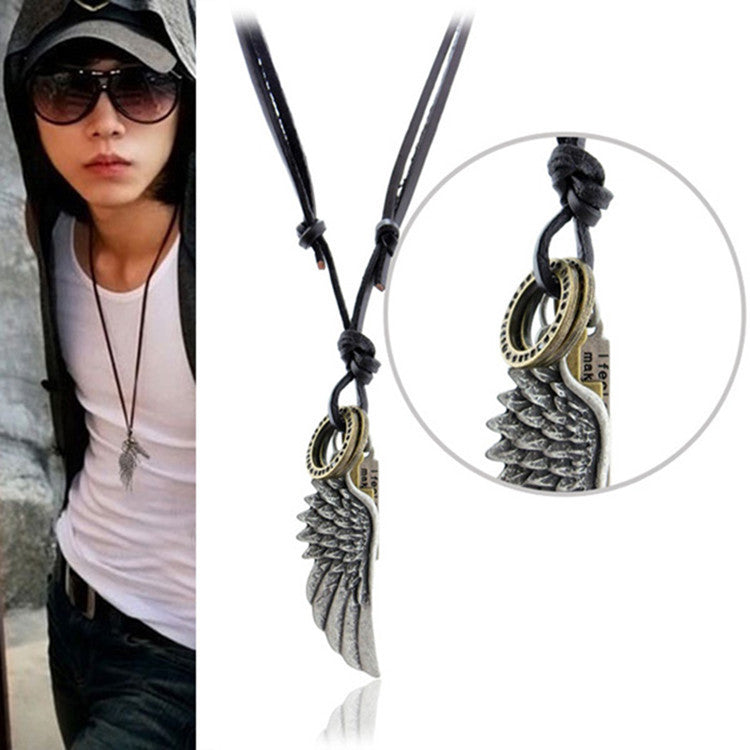 Leather necklace angel wings feather leather rope necklace