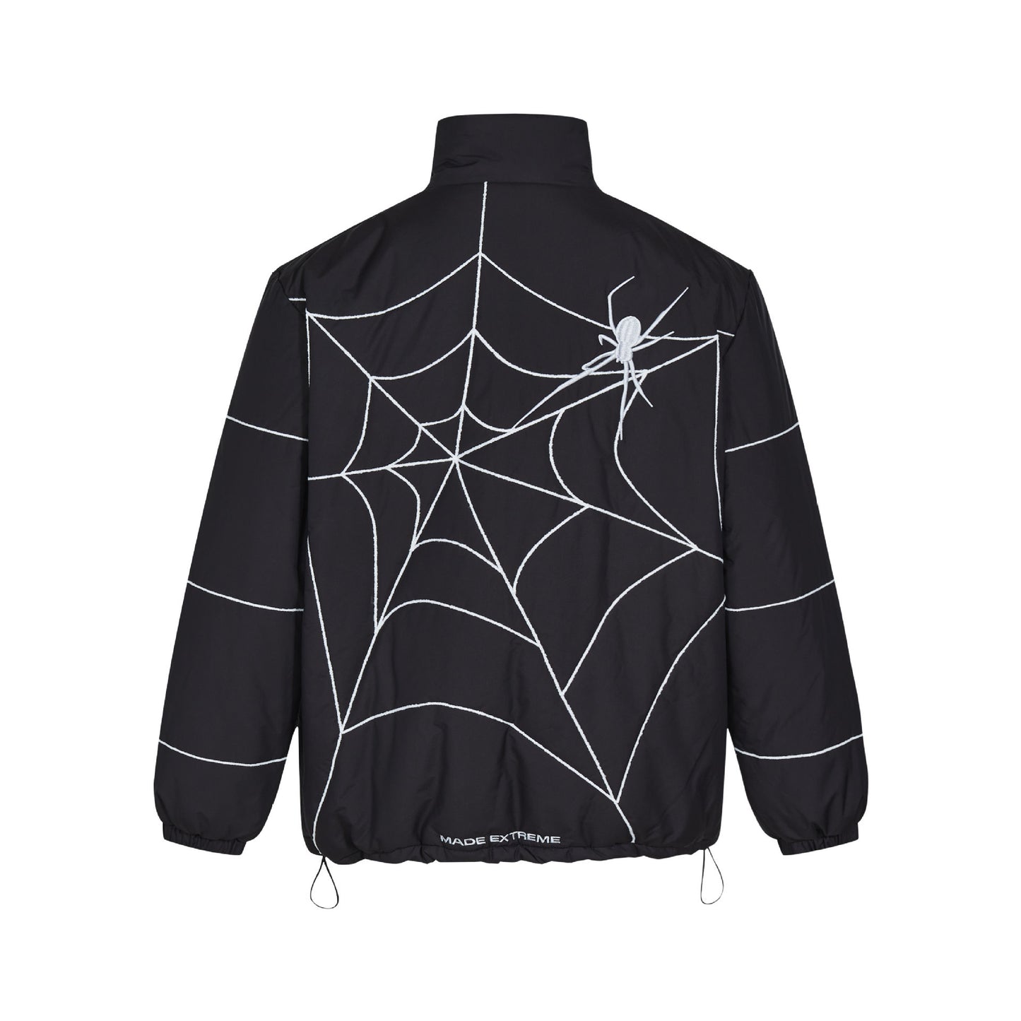 Spider Web Embroidered Lapel PU Leather Jacket American High Street BF Style Couple Baseball Uniform Trendy Coat