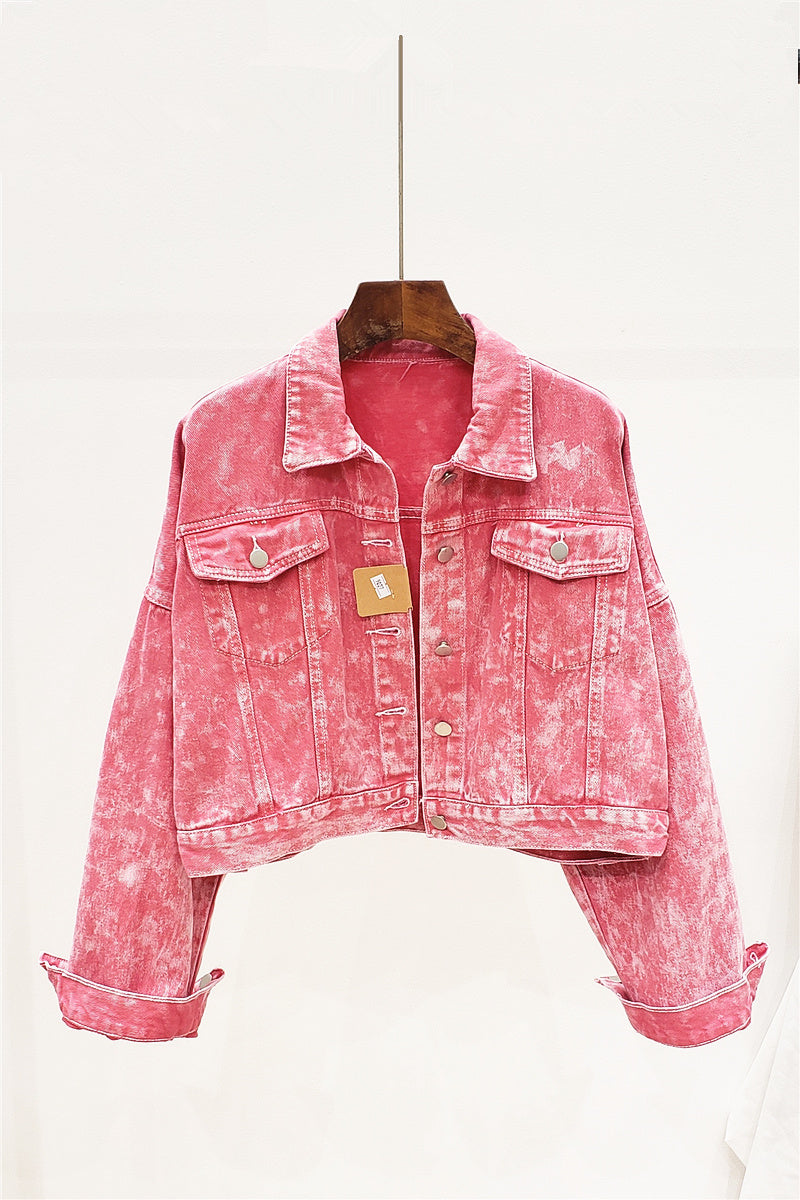 Pink washed denim jacket