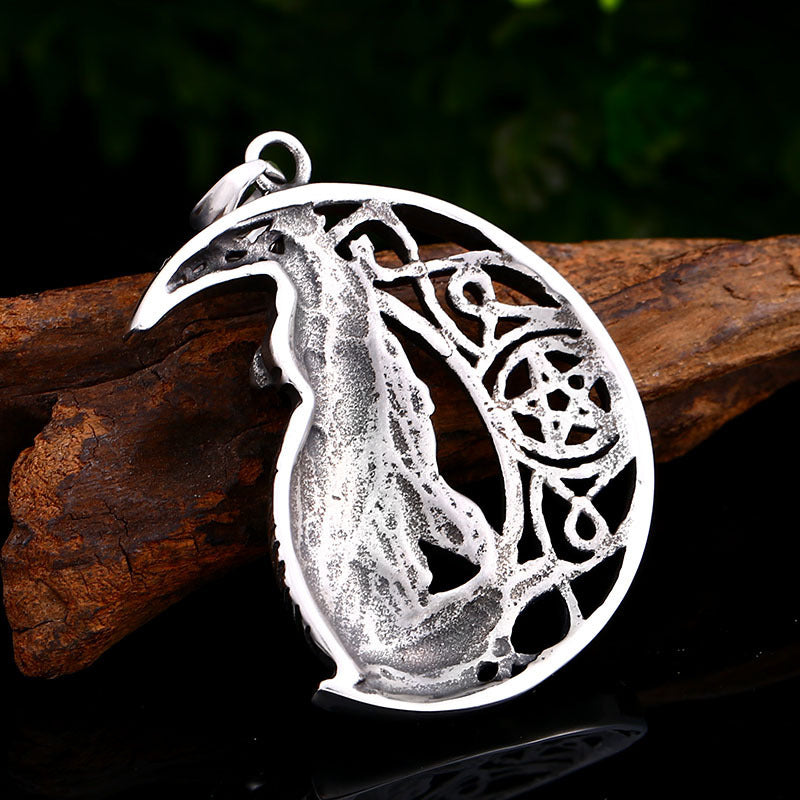 Viking Wolf Steel  Pendant