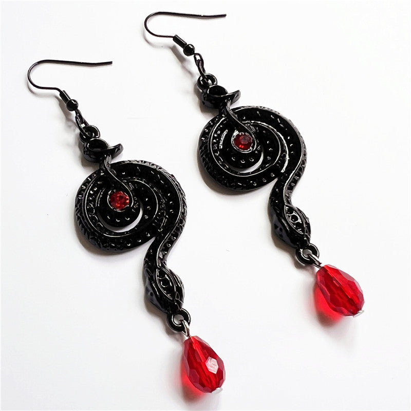 Gothic Fashion Red Crystal Snake Earrings