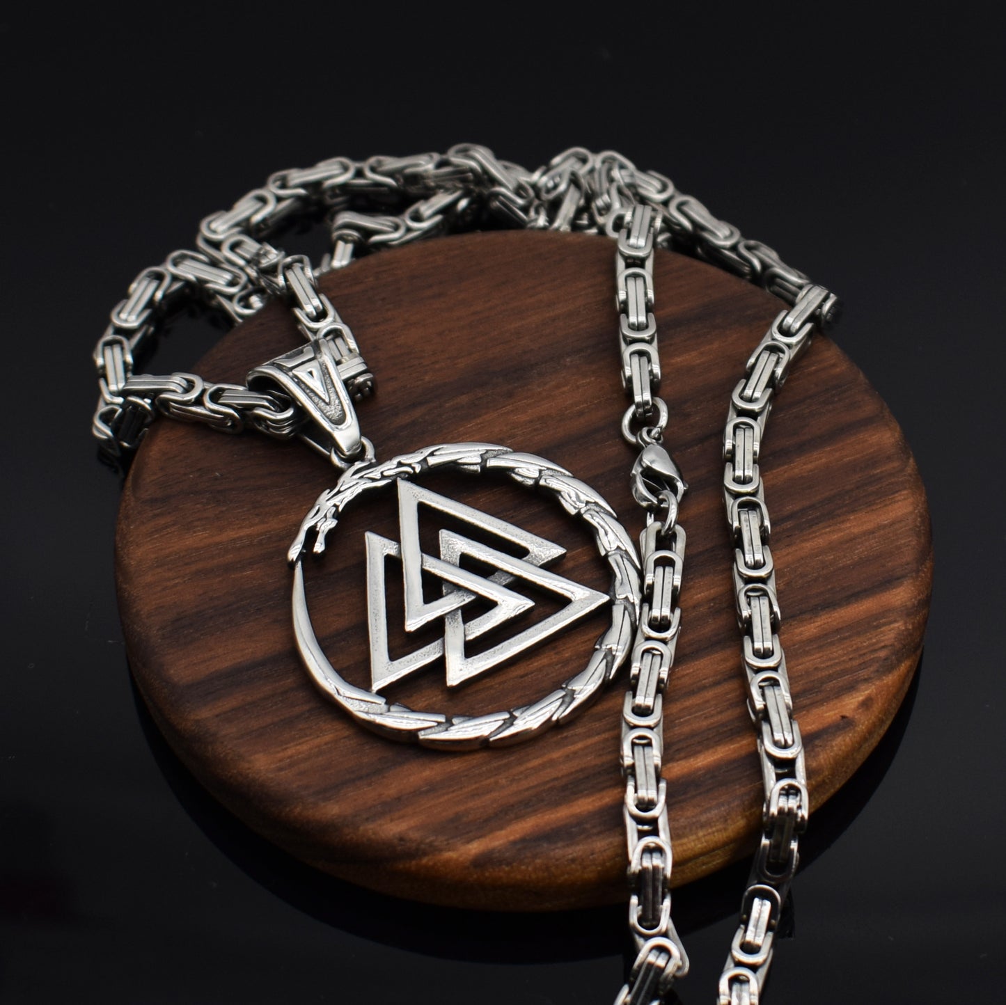 Men Stainless Steel Viking Valknut Amulet Dragon Pendant Necklace