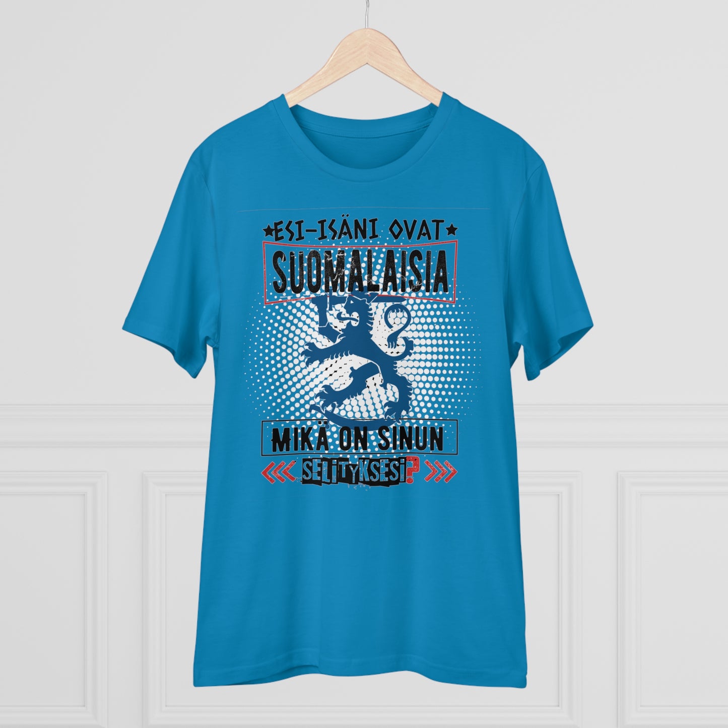 T-shirt unisex eco cotton - my ancestors are Finnish, what is your explanation, Suomileijona