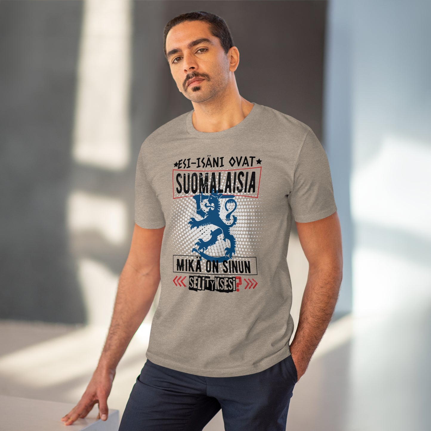 T-shirt unisex eco cotton - my ancestors are Finnish, what is your explanation, Suomileijona