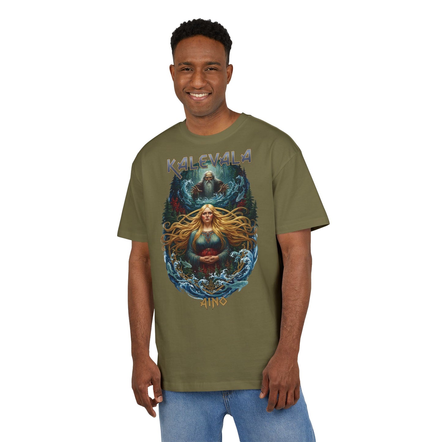 Kalevala Aino ja Väinämöinen – Kalevalan kohtalokas kohtaaminen rock-henkinen paita -  Oversize  T-paita