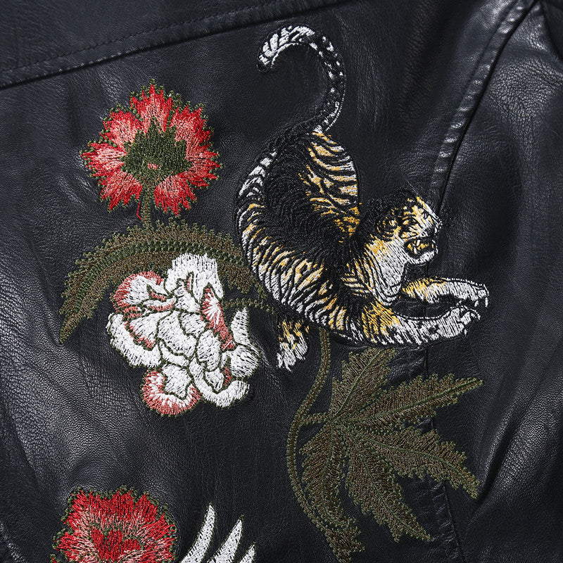 Soft and stylish embroidered faux leather jacket