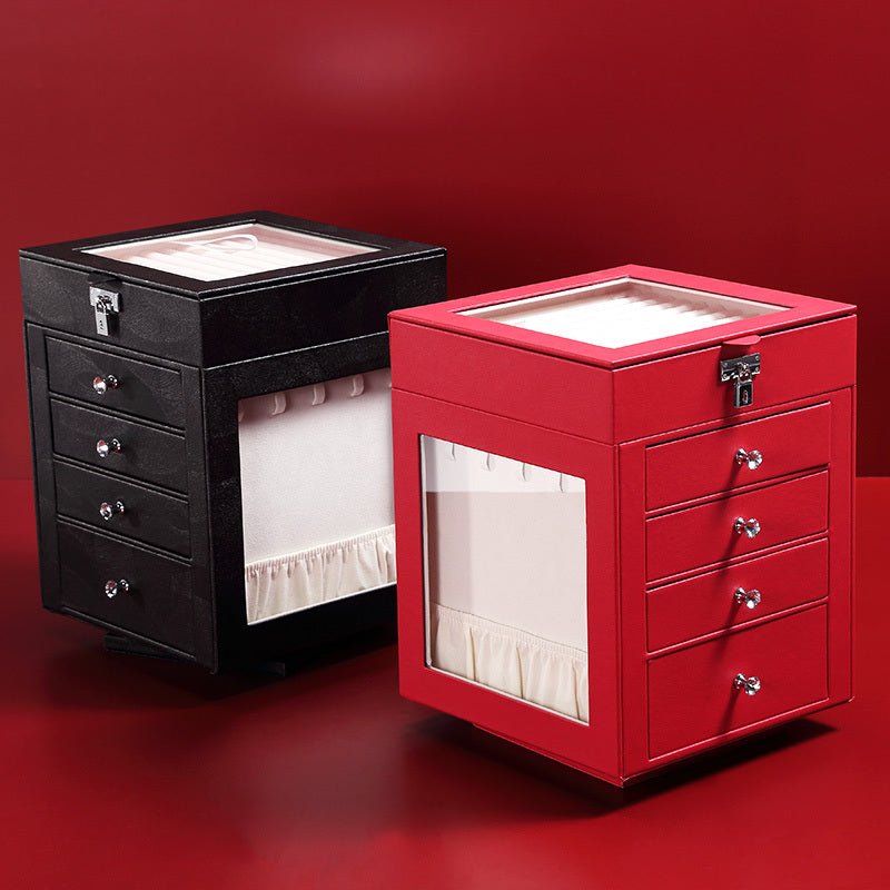 Five-layer rotating leather window jewelry box