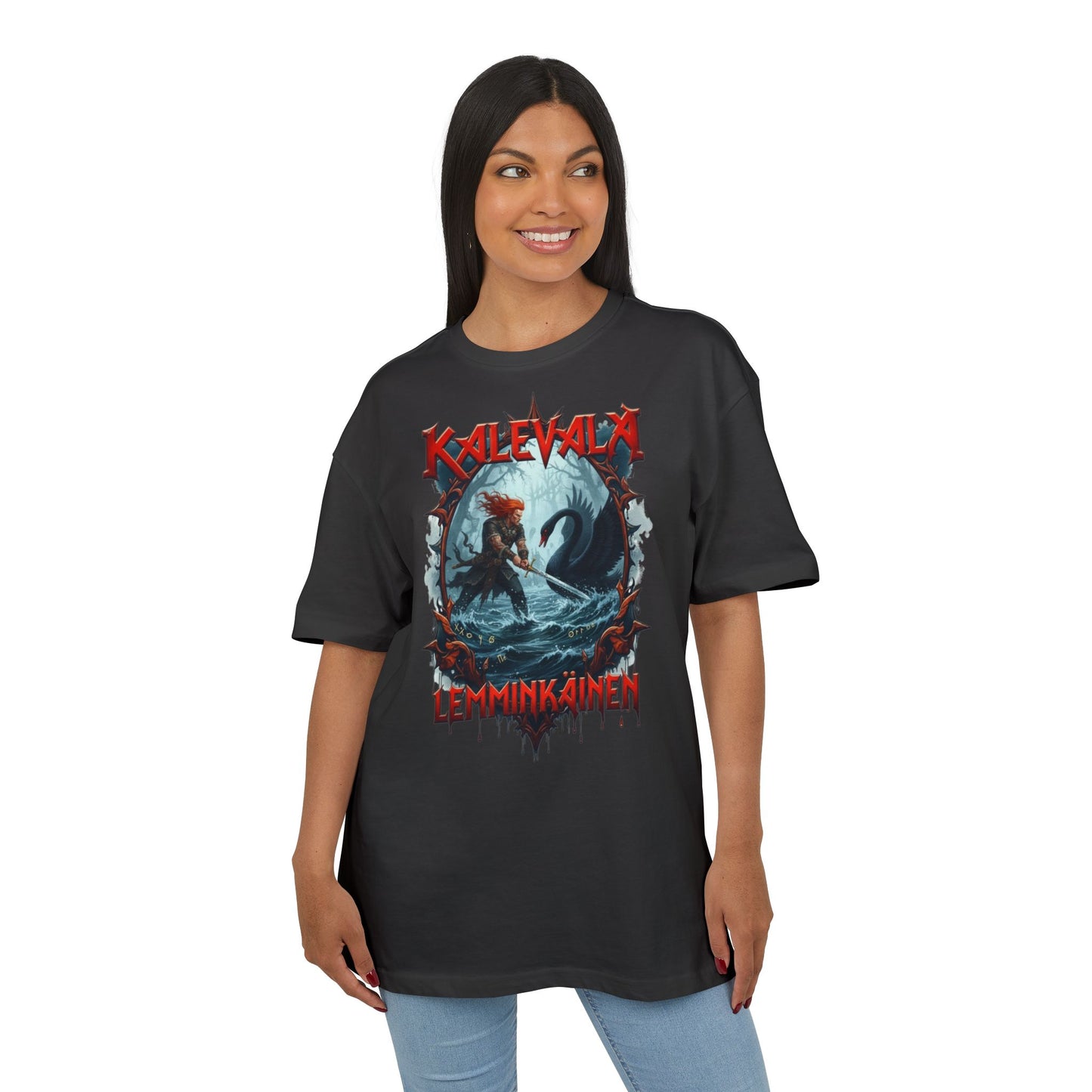 Kalevalan Lemminkäinen ja tuonelan musta joutsen rock-henkinen paita -  Oversize  T-paita