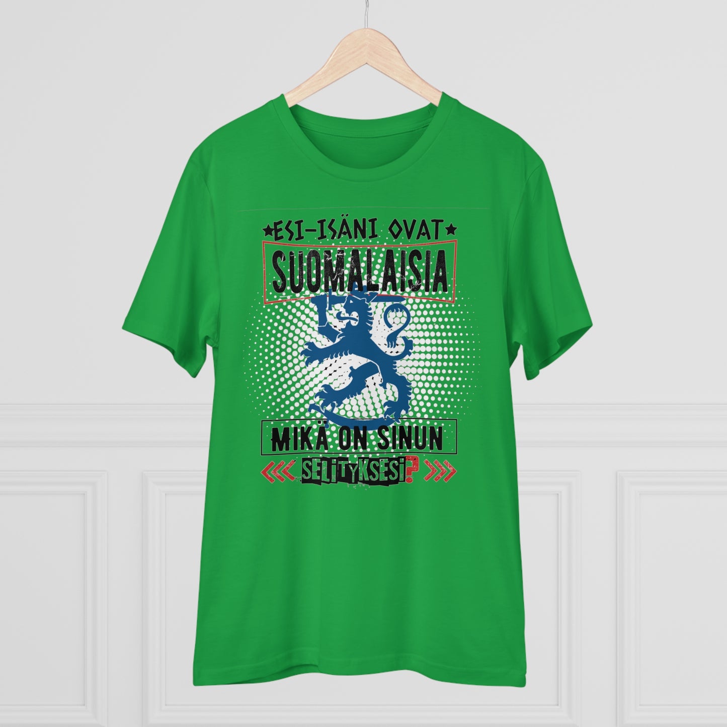 T-shirt unisex eco cotton - my ancestors are Finnish, what is your explanation, Suomileijona