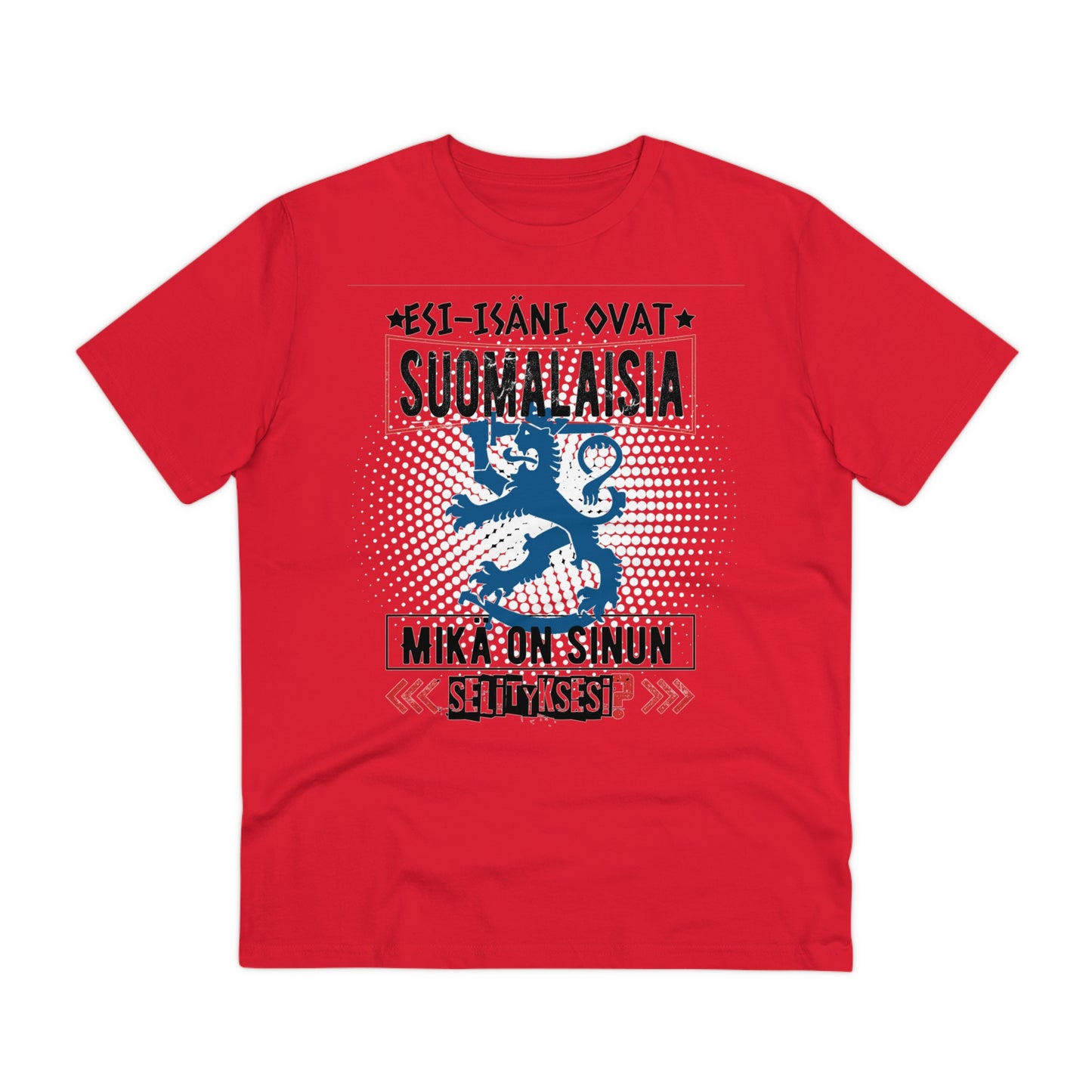 T-shirt unisex eco cotton - my ancestors are Finnish, what is your explanation, Suomileijona