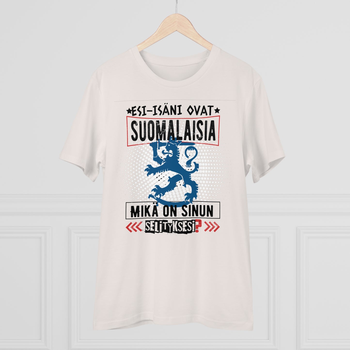 T-shirt unisex eco cotton - my ancestors are Finnish, what is your explanation, Suomileijona