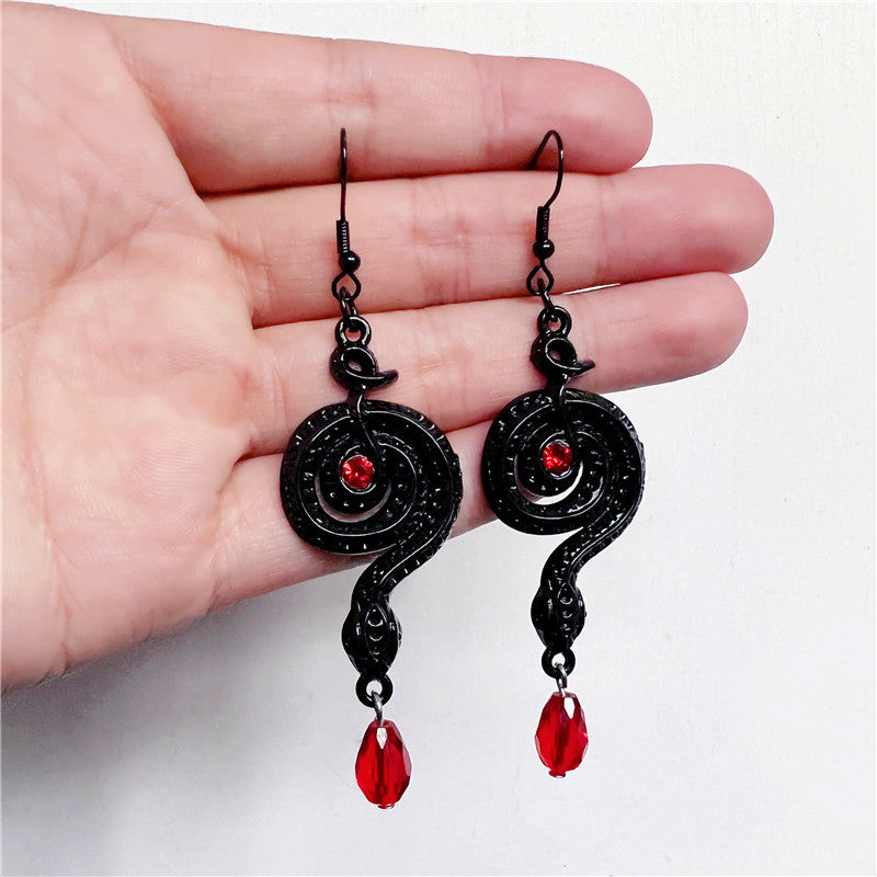 Gothic Fashion Red Crystal Snake Earrings