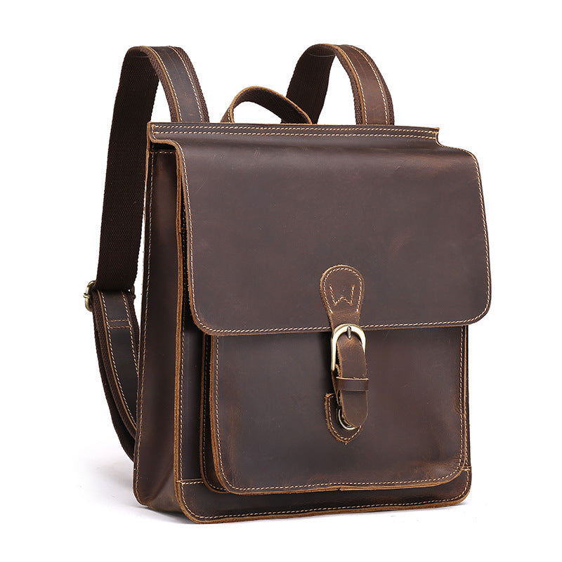 New Crazy Horse Leather Men's Backpack With Genuine Leather Retro