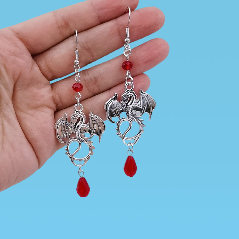 Gothic Dragon Red Fashion Earrings