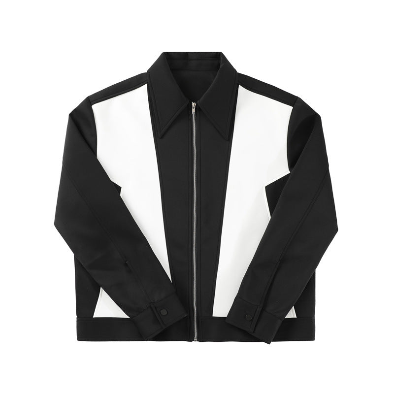 Ins Style Gothic Style Large Pointed Collar Black And White Color Splicing Casual Jacket For Men