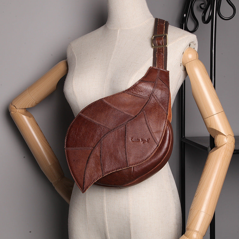 Leather bag leather women's leisure straddle leaf chest bag