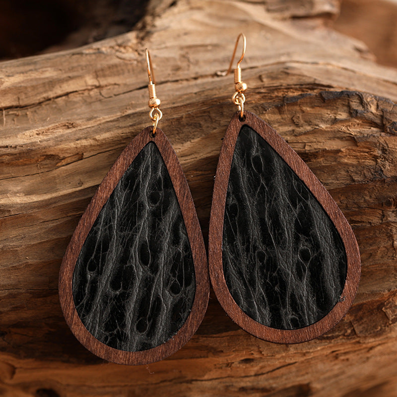 Vintage Embossed Leather Classic Drop Earrings Western Style Leather Exaggerated Earrings