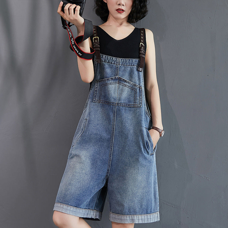 Women's Loose Denim Overalls Shorts