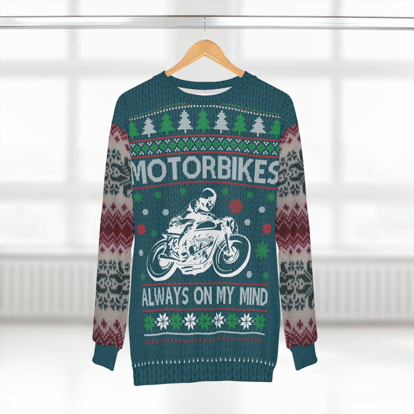 unisex gollegepaita - ugly christmas motorbike package