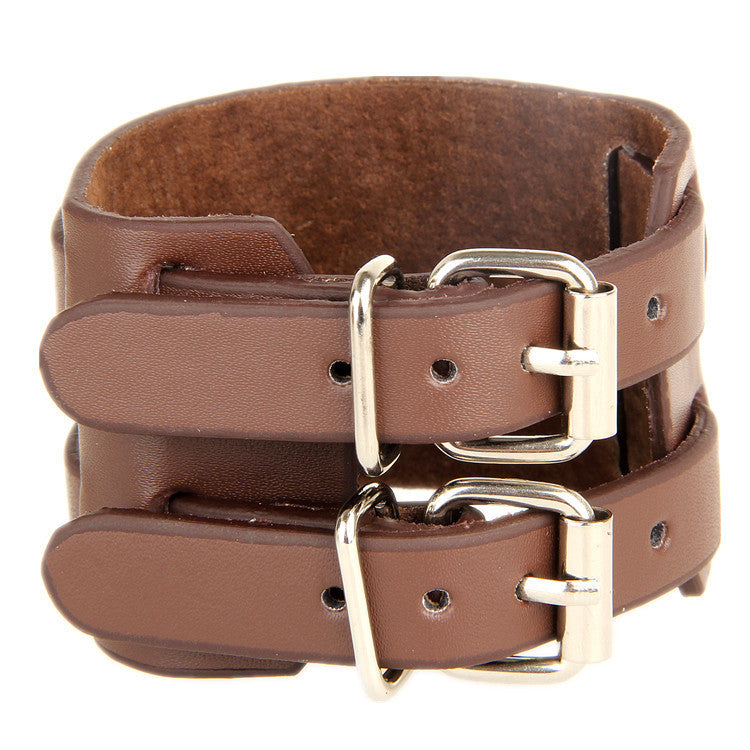 Punk wide men's leather wristband