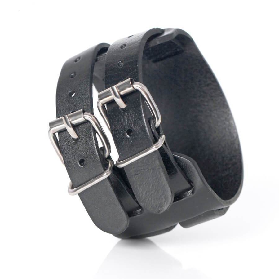 Punk wide men's leather wristband