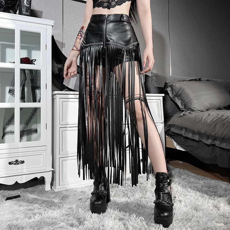 European And American Rivet Fringed Gothic Short Skirt