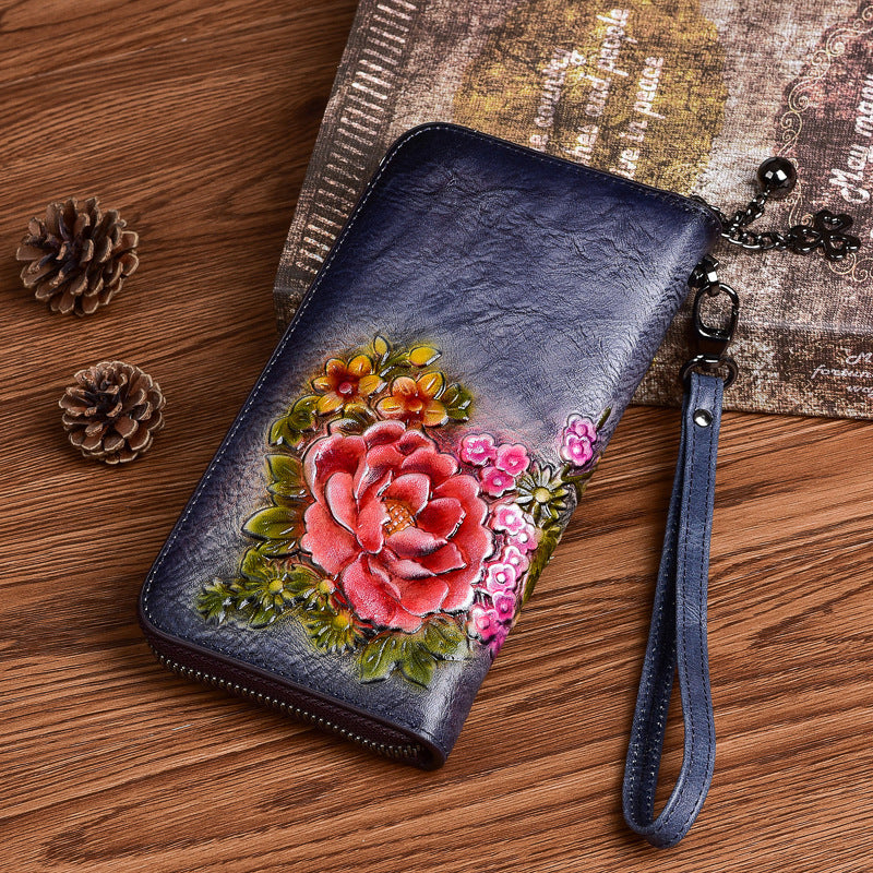 Multipurpose leather wallet with floral pattern