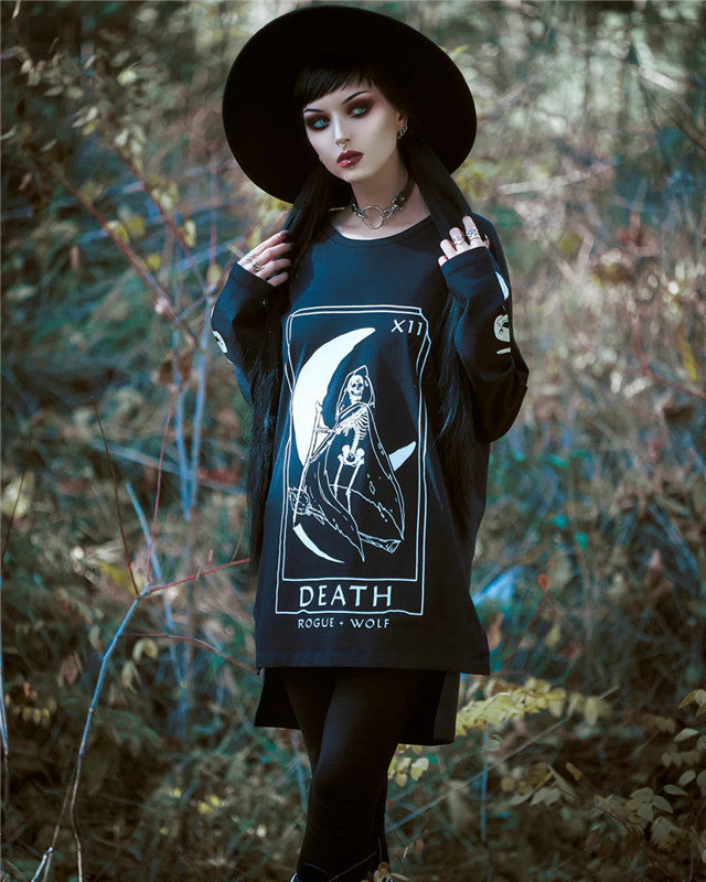 Autumn And Winter Gothic Dark Moon Letter Printing Round Neck And Long Pattern Sweater