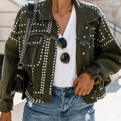 Water denim stud jacket