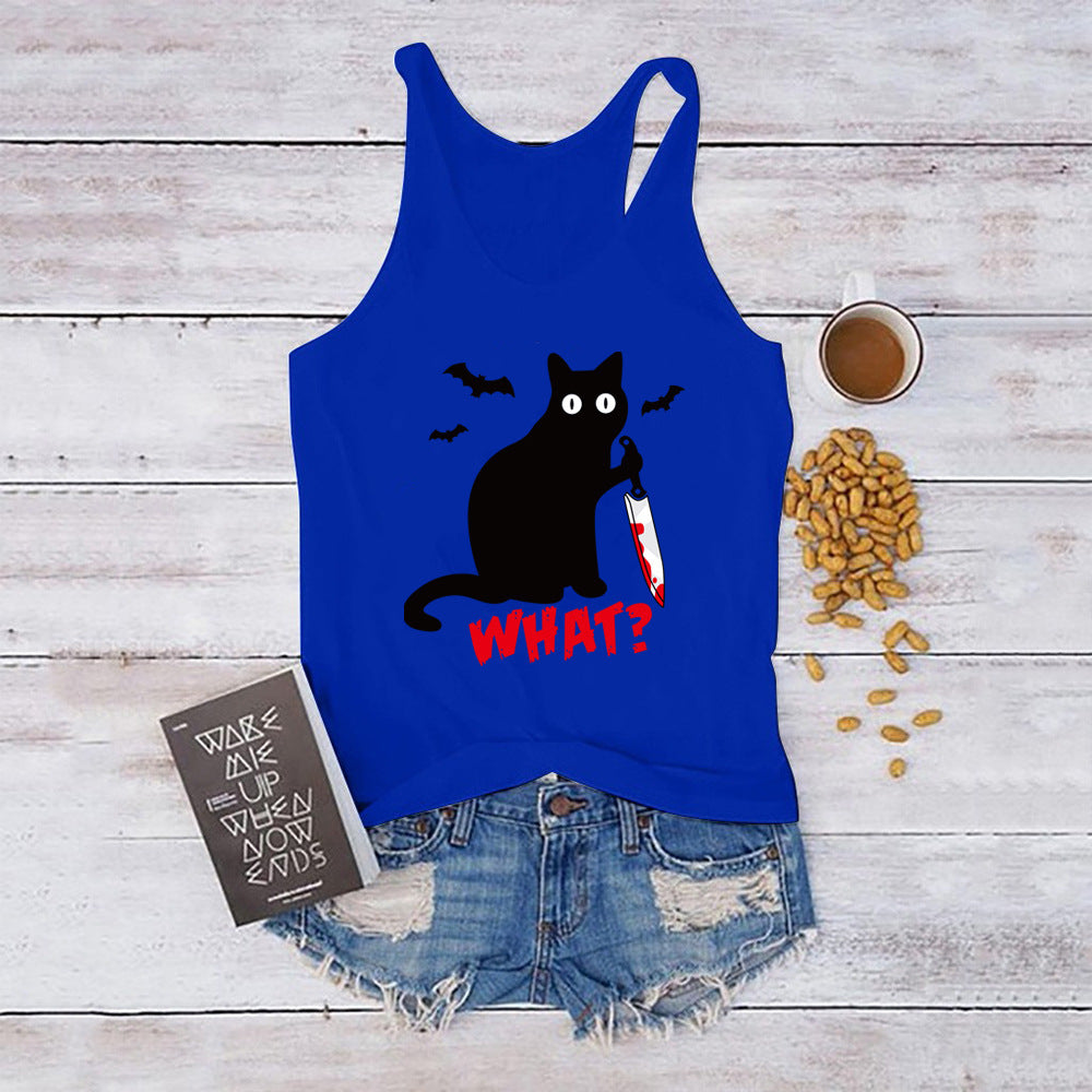 Gothic Cat Knife Bat What Printed Vest