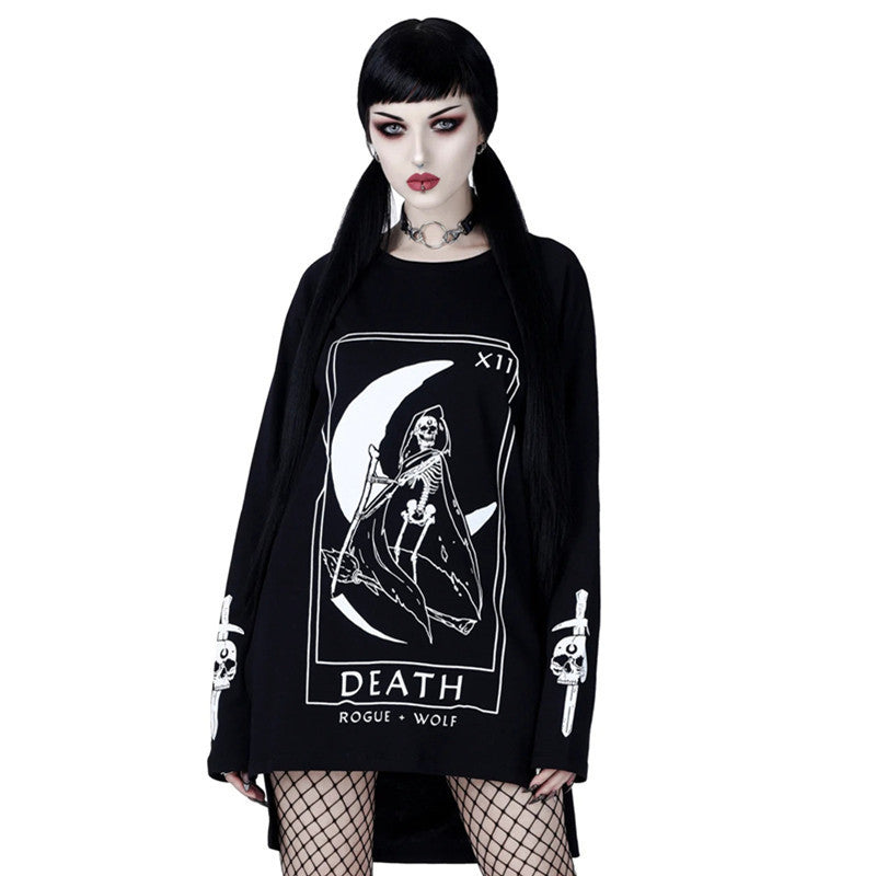 Autumn And Winter Gothic Dark Moon Letter Printing Round Neck And Long Pattern Sweater