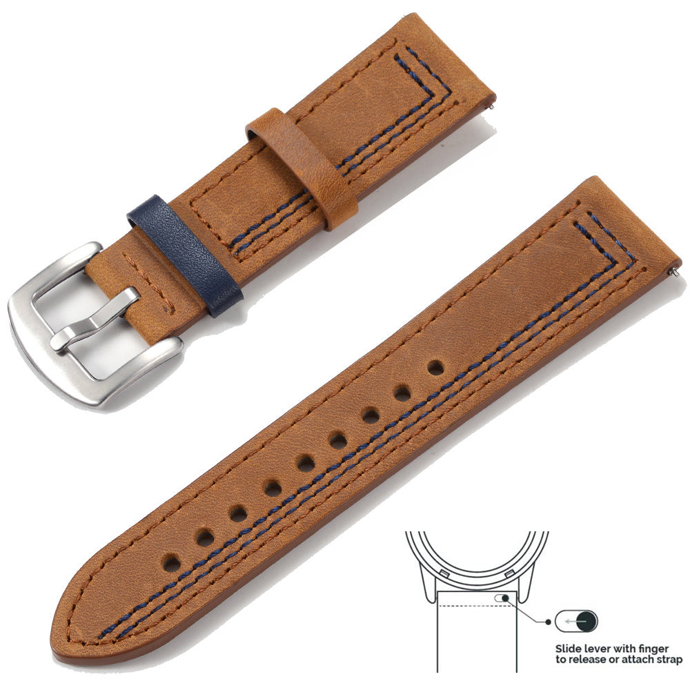 Grained Leather Strap For Quick Release Hand Made Retro