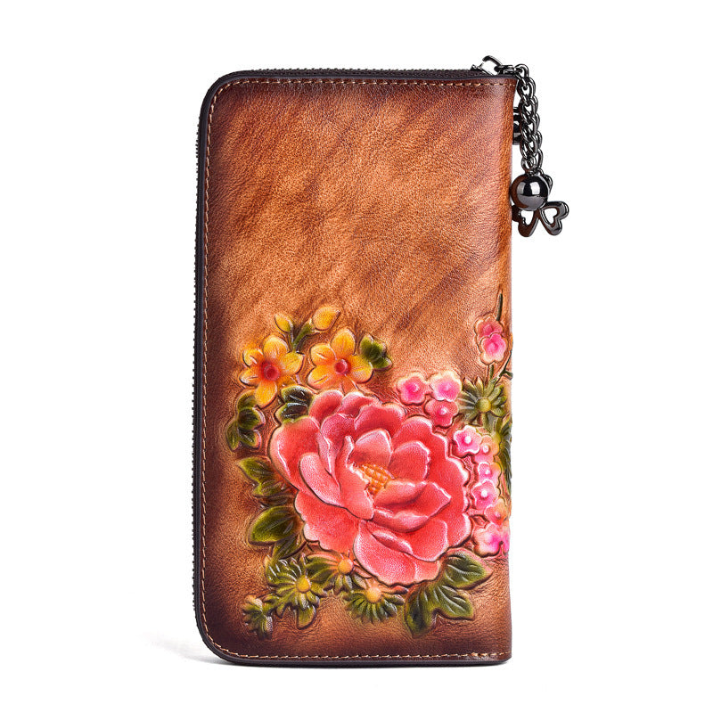 Multipurpose leather wallet with floral pattern